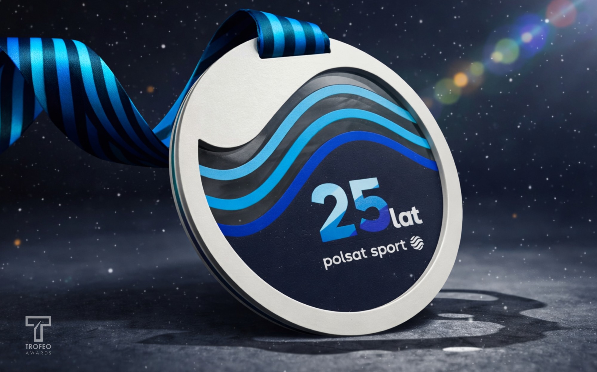 metalowy stalowy medal laczony nadruk kolorowy 25 lat Polsat Sport