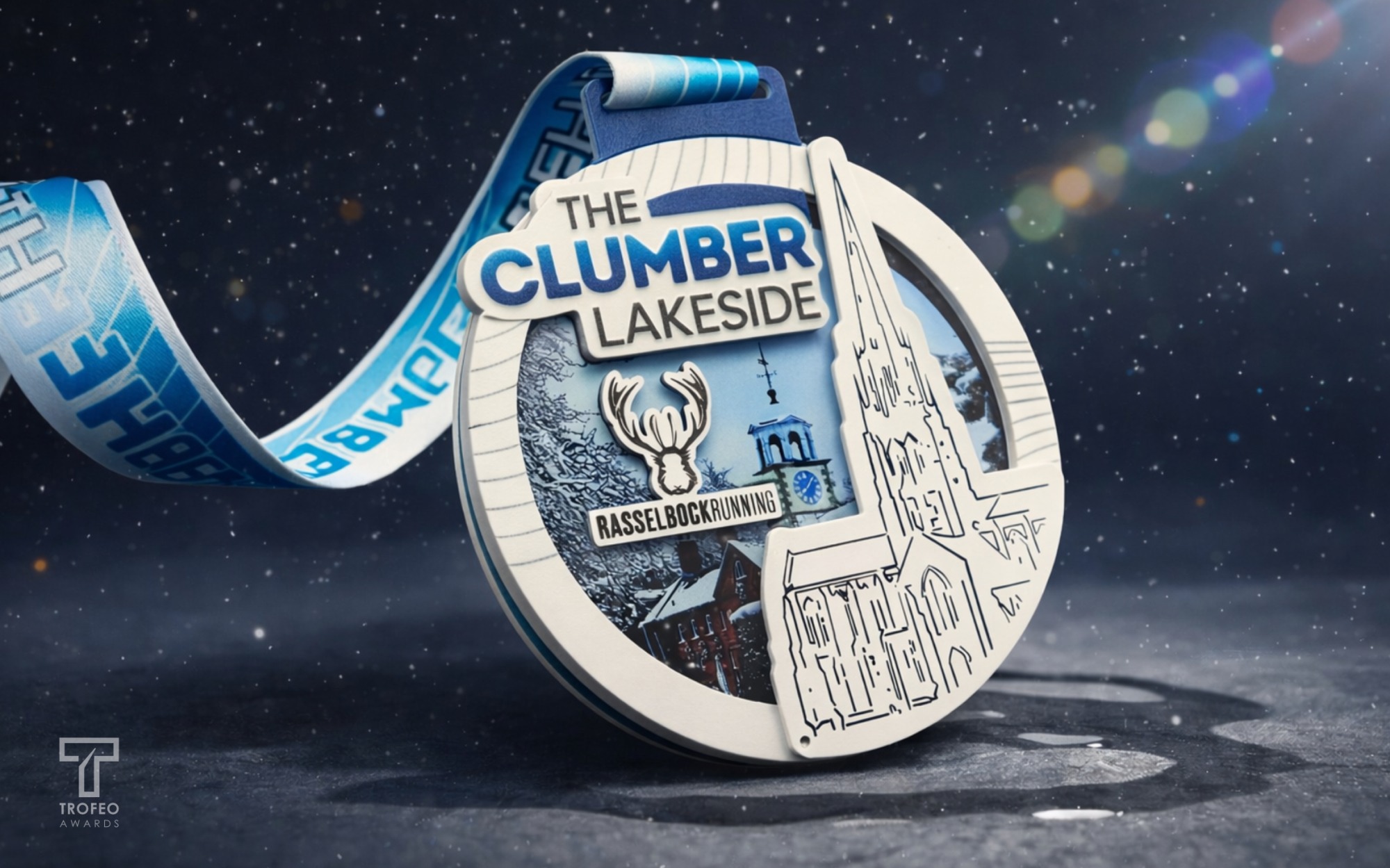 metalowy stalowy medal laczony nadruk kolorowy bieganie the Clumber Lakeside Rasselbock Running zielony